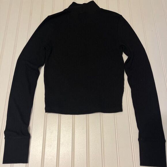 American Eagle Black Ribbed Mock Neck Long Sleeve Top Size S Stretch Fitted - Picture 9 of 9